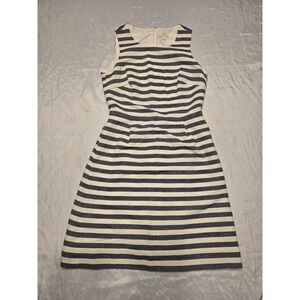 J Crew 100% Cotton Navy/Cream Striped  Dress Lined Sleeveless Midi Womens 00
